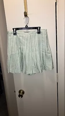 Zara Green & White Checkered Print Skirt-Skort Side Zipper Medium New No Tags • $14.95