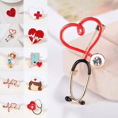 Medical Brooch Pin Stethoscope Heart Pins Nurse Doctor Badge Lapel Jewelry Gifts • £2.87