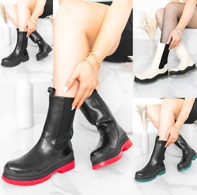 £12.95 • Buy Ladies Womens Flat Chunky Platform Ankle Chelsea Goth Cleated Shoes Boots Size