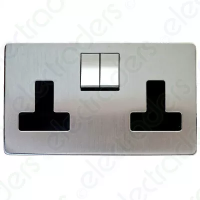 Crabtree 7316/SC Platinum Screwless Low Profile Switch Socket Outlet 13A 2 Gang • £22.35