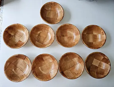 Set Of 9 Woven Wooden Bamboo Parquet  6  Salad Bowls • $13.97