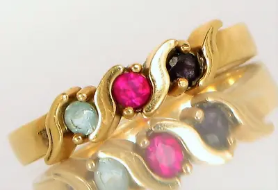 Vtg Beautiful Designer Signed 14k Yellow Gold Three Gemstone Ring Size 6 3g ! • $225
