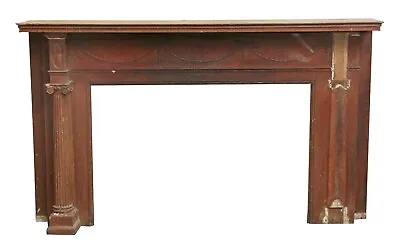 Antique Neoclassical Wide Carved Wood Fireplace Mantel • $360