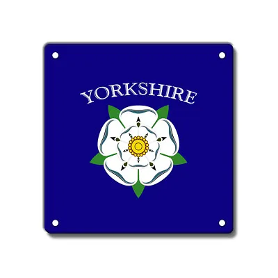 Yorkshire Rose Metal Sign White County Royal Blue 200 X 200 Mm 8 X 8 Inch • £9.50