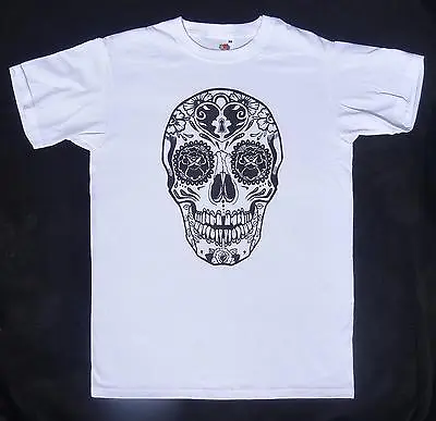 £5 • Buy Dia De Los Muertos Skull T Shirt, Cool Men's White Tee 