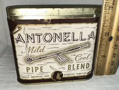 Antique Antonella Indian Peace Pipe Vertical Pocket Tobacco Tin Grand Rapids Can • $235.83