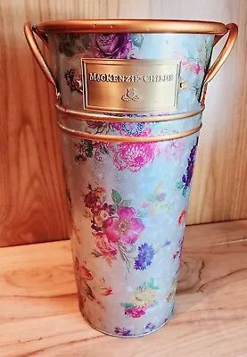 Mackenzie Childs Flower Market Print On Galvanized Bucket 11  Tall NWOT OPEN BOX • $44