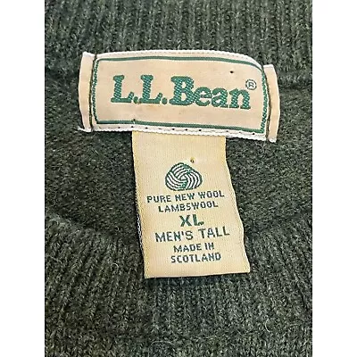 Vtg LL Bean Sweater Hunter Green100% Lambswool Crewneck Made In Scotland Men XLT • $58