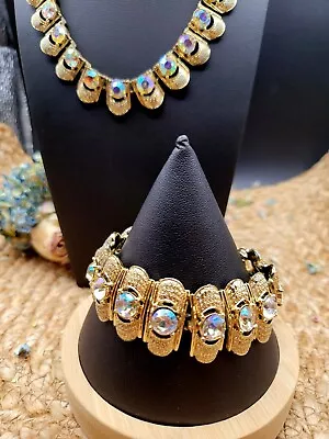 RARE Vintage Coro Signed Set Of Gold Tone And Rhinestone Necklace And Bracelet • $70