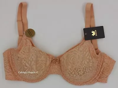 NWT WACOAL 851205  Halo Lace  Full Figure Molded Lace Bra W/ J-Hook Peach 32DD • $40.99