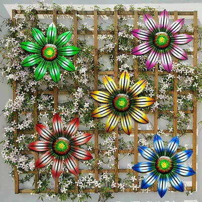 £4.01 • Buy Metal Flower Wall Art Sculpture Outdoor Hanging Ornament Garden Home Decor