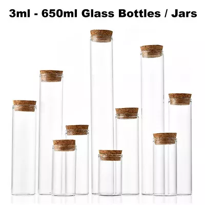 Bulk Buy 3ml-650ml Tiny Transparent Glass Bottle Wide Opening Cork Bottles Jars • $7.09