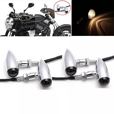 4x Mini Bullet Motorcycle Chrome Turn Signal Lights Amber Indicator For Harley • $30.66