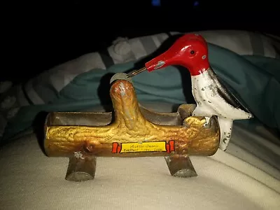 Woodpecker On Log Toothpick Holder Dispenser - Vintage 1950sCast Iron Metal • $30