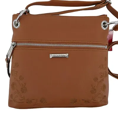 Rosetti Floral Embroidered Double Zip Crossbody Purse Gingerbread Brown NWT • $33.72