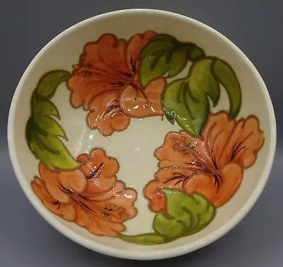 Vintage Moorcroft Pottery Bowl - Coral Colored Hibiscus Flowers - Signed WM 1960 • $39
