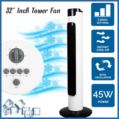 32  Inch Tower Fan Air Cooling Free Standing 3 Speed Oscillating Quiet Slim Fans • £29.99