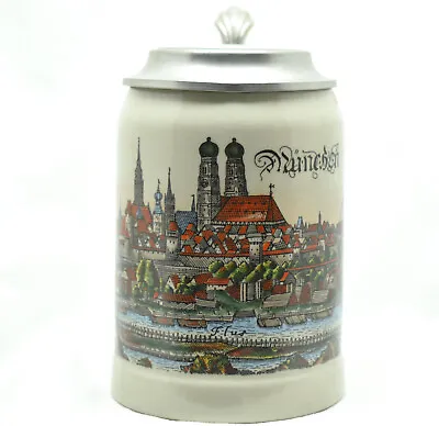 Vintage Munchen German Stein Handmade By Schmidt W/Zinn Pewter Lid W/BMW Badge  • $40