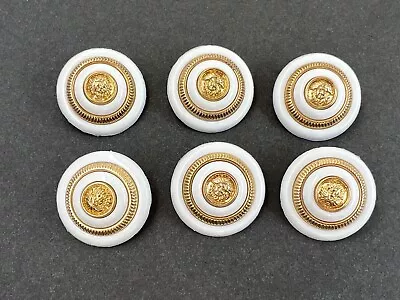 Pack 6 Vintage 1980s Shank Buttons 26mm Greek Medusa Face Metallic Gold White • £4.50