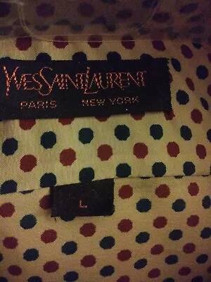 $125 • Buy Vintage Ysl Mens Polka Dot Shirt Size Large Long Sleeve Rayon Nwt