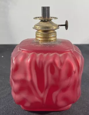 Antique Red Satin Glass Miniature Oil Lamp 4” To Top Of Collar • $4.99
