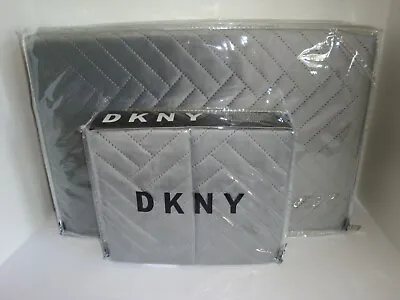 DKNY Pinsonic Velvet Full Queen Quilt Standard Quilted Shams Set Platinum Gray • $129