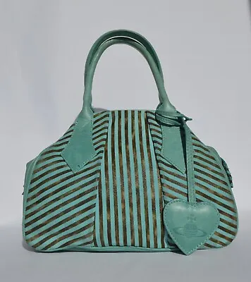 VIVIEN WESTWOOD Leather Stripe Turquoise/Brown Handbag • $189