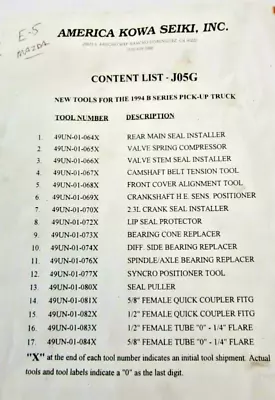 1994 Ranger And Mazda B2300 Required  Tool Kit. • $190