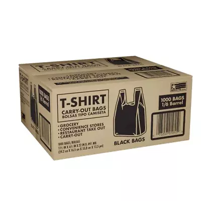 Black T-Shirt Carryout Bags Grocery 11.5  X 6.5  X 22  1000 Ct  NOT SHIP TO NJ • $27.50