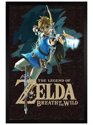 Zelda Poster Black Wooden Framed Breath Of The Wild Game Cover 61x91.5cm • £26.99