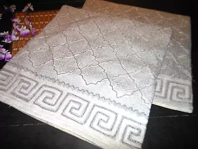 Pair POTTERY BARN EMBROIDERED BEADED SILVER GRAY Moroccan Tile Pillow Covers 20  • $36.99