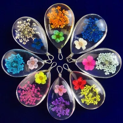 8Pcs Multicolor Delicate Crystal Glass Dried Flower Teardrop Pendant Bead  • $12.44