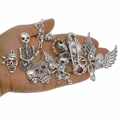 20 Mix Retro Silver Halloween Skull Charm Ghost Pendant Bracelet Jewellery Craft • £4.30