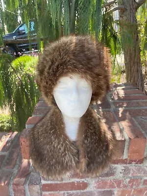 Boho Hippie Style Genuine Raccoon Fur Vintage Bucket Hat And Collar • $29.99