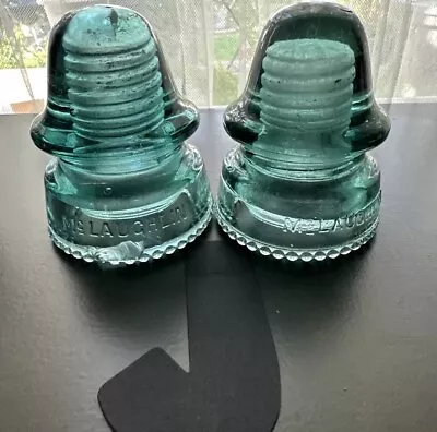 (2) Vintage McLaughlin No 19 Glass Insulator Light Green/blue 👀 • $9.99