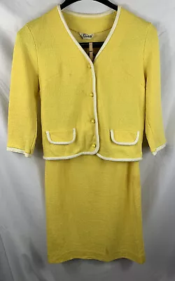 Vintage Trissi 2 Piece Jacket Skirt Set Yellow Mad Men 1960’s Retro Rare Office • $28.99