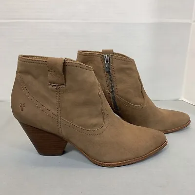 Frye Reina Ankle Bootie Western  Cowgirl Boots Tan Nubuck Leather Women’s Sz 8 • $39.99