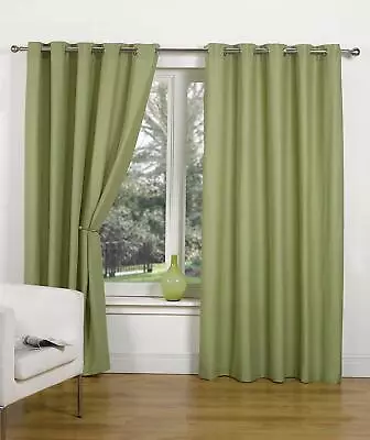 CANVAS OLIVE GREEN 45  X 54  RING TOP EYELET UNLINED READY MADE CURTAINS  • £18.99