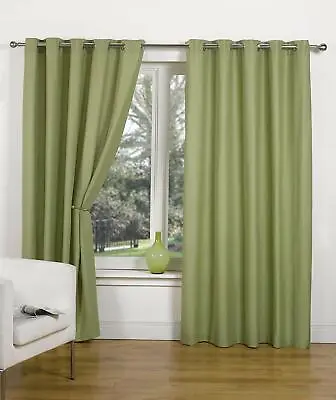 CANVAS OLIVE GREEN 66  X 72  RING TOP EYELET UNLINED READY MADE CURTAINS  • £28.99