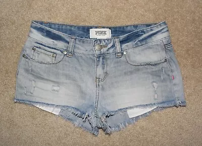 Victorias Secret Pink Jean Shorts Sz 4 Cut Offs Distressed Cotton Denim • $19.99