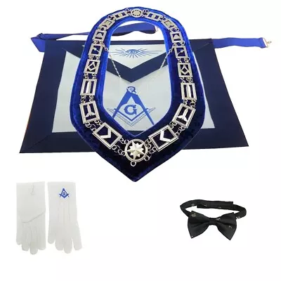 Masonic Regalia Master Mason Cotton Fabric Apron Chain Collar Gloves Bow Tie Set • $69