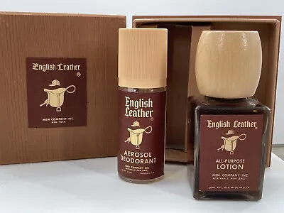 Vintage Mem English Leather Lotion Deodorant 4 Oz Collectible Bottle Gift Set • $13.19