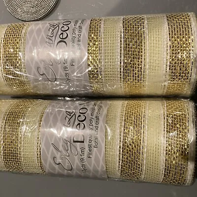 Oaktree Metallic Deco Mesh   Finest Quality 25cm X 9.1 Metres.  Ivory / Gold • £10