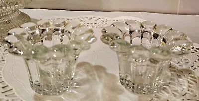 Set Of 2 Vintage Flower Petal Clear Glass Crystal Holder Taper Candle Holder • $10.50