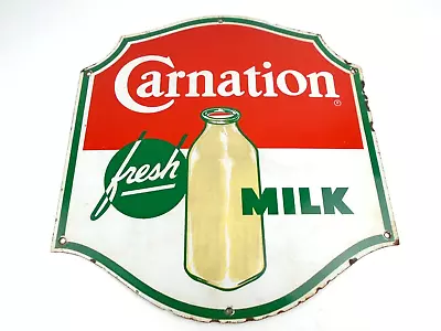 Original Carnation Milk Porcelain Sign Milk Dairy Store Advertising 1940's • $396