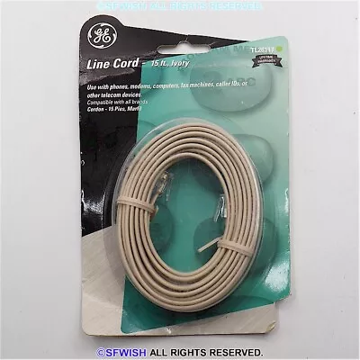 NEW GE TL26117 6P4C Telephone Line Cord - 15 FT  IVORY For 1 Or 2 Lines/DSL/FAX • $12.97