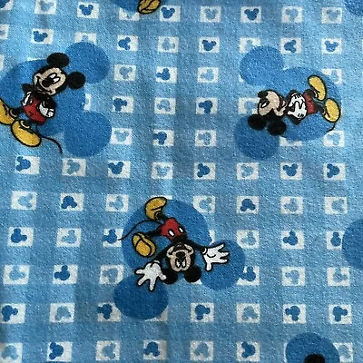 FLANNEL Blue Checkers Mickey Playing In Mouse Ears Gingham Check 1 Yard • $12