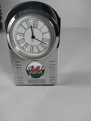 Silver Miniature Clock Welsh Dragon Flag Mantle Desk New Battery Novelty • £7.89