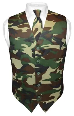 Men's ARMY Green Camouflage Dress Vest NeckTie Set Med • $19.95