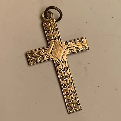 Vintage 9ct Gold On Silver Cross Pendant 25mm Long • £17